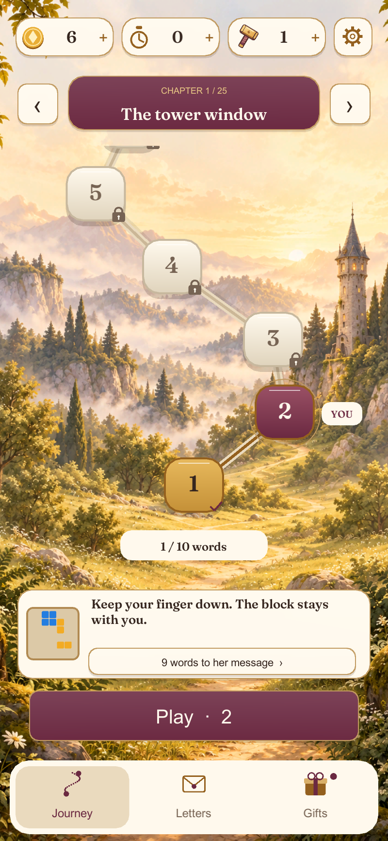 Development journey map with a winding path through the forest toward Rapunzel’s tower